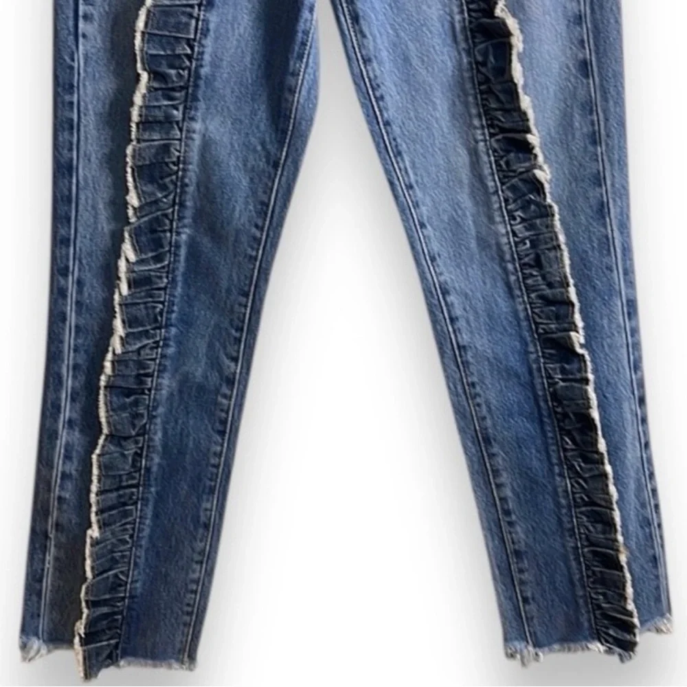 LF x Carmar Ruffle Front Straight Jeans Size 27 High Rise Statement Denim - Picture 4 of 9